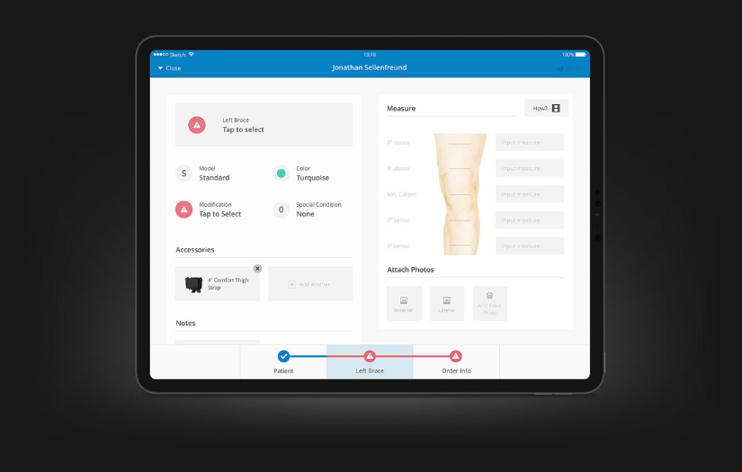 Facilitating the ordering of custom prostheses and orthotics screenshot 2